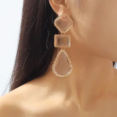 Orange Geometric Drop Earrings for Women