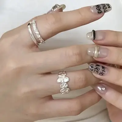 Geometric Silver Ring Women's Double Layer Open Finger Ring
