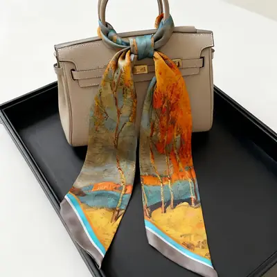 Long Narrow Silk Scarf for Women with Zipper Closure