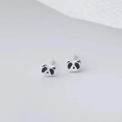 S999 Foot Silver Panda Earrings Female Korean Japanese Style Cute Small All-match Cartoon Free Earrings Source Factory