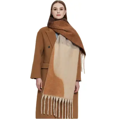 Thickened Cross-Border Shawl Green Beige Fringed