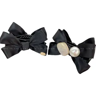 Black Silk Bow Clip for Women High Ponytail Hairpin