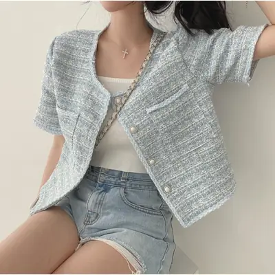Women French Chic Short Coat Cardigan Summer White