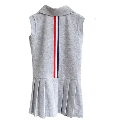Girls Summer Dress Grey Cotton Princess Style Polo Lapel