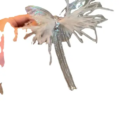 Pink Feather Butterfly Hairpin with Rhinestone Tassels