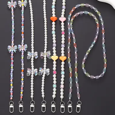 Korean Style Candy Color Beaded Crossbody Chain Mobile Phone Lanyard for Women