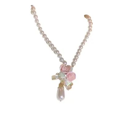 Pink Rose Pearl Earrings Set for Women