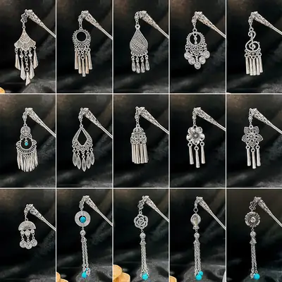 Turquoise Hollow Flower Tassel Hairpin for Women