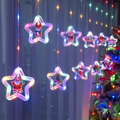 Glowing Elk Pentagram Ice Bar Light Hanging Decoration Christmas Atmosphere Indoor Curtain Decoration Arrangement Cross-Border