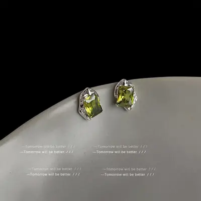 Olive Green Zircon Earrings for Women