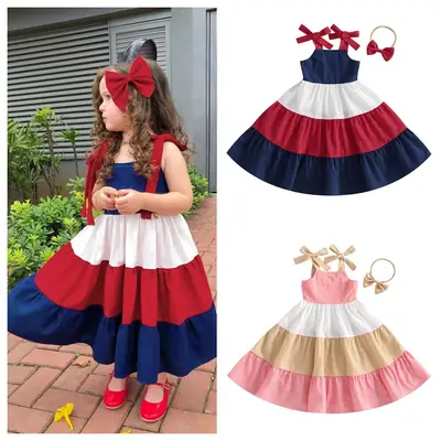 2 Piece Red Blue Skirt & Hairband Set for Girls