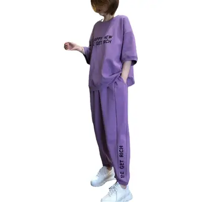 Purple Chubby Girls Sports Suit Summer Two-Piece Set
