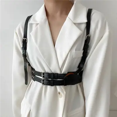 Women's Punk Leather Vest Vest Waist Seal Outer Wear Strap