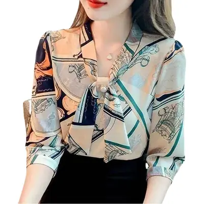 Women Printed Chiffon Shirt Long Sleeve Summer Wear