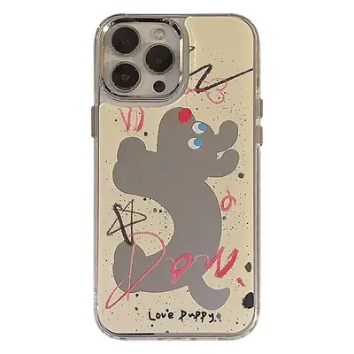 Fun Splash-Ink Dog iPhone 16 Case with Makeup Mirror