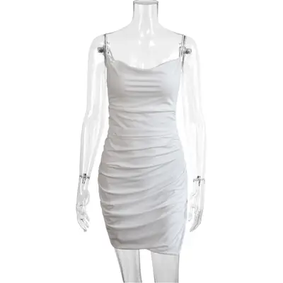 White Side Split Sling Dress for Women