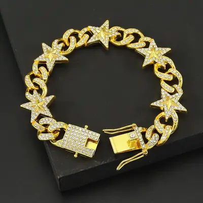 Gold Full Diamond Hip Hop Star Bracelet for Men