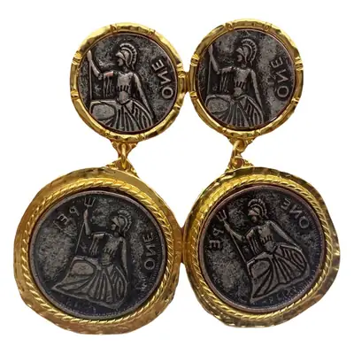 Vintage 925 Silver Needle Earrings with Real Gold Plated Design