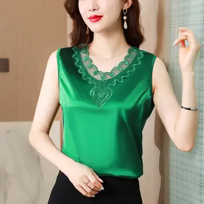 Lace V-Neck Camisole Women Satin Summer Top Large