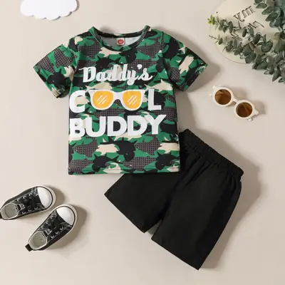 Camouflage Boys T-Shirt Shorts Set Small Medium