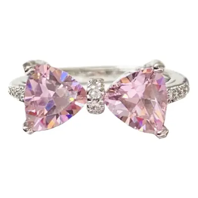 Pink Bow Refined Micro-inlaid Sweet Girl Ring French Opening Zircon Simple Niche Design High-end Sense