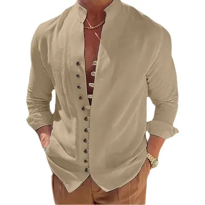 Men's White Linen Button Shirt Long Sleeve Casual Wear