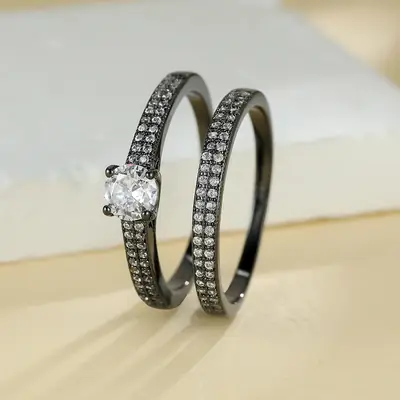 Cross-Country Jewellery Set Red Gemstone Diamond Stacked Ring