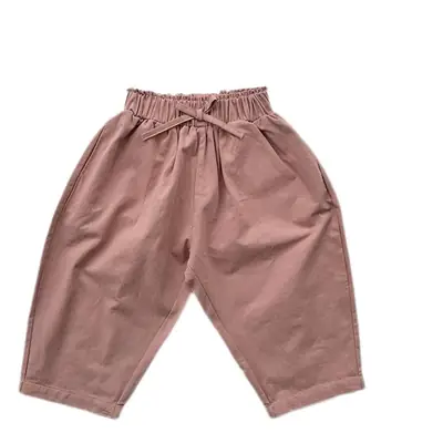 Girls Cotton Western Crop Pants Set Brown White