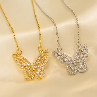 Hollow Butterfly Necklace with Zircon Micro-Imlaid Gold Chain