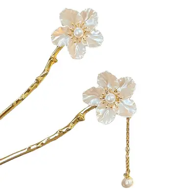 New Chinese Hibiscus Tassel Hairpin Antique Gold