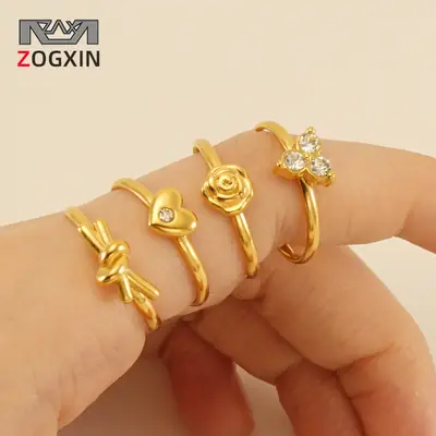 Stainless Steel Rose Zircon Ring Adjustable 18K Gold