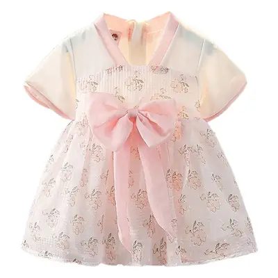 Girls' Pink Hanfu Embroidered Skirt Dress