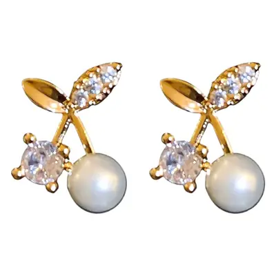 Silver Pearl Earrings with Zircon Flower Design
