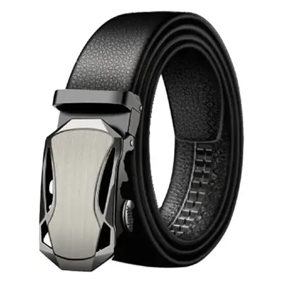Men's Black Leather Belt with Automatic Buckle