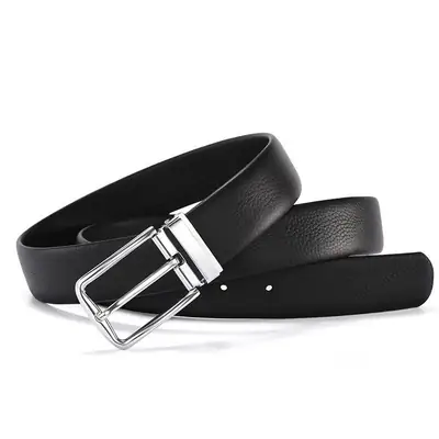 Men's Black Leather Belt Lychee Pattern