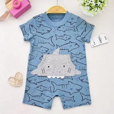 Baby's Blue Shark Print Cotton Shorts Set