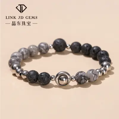 Map Stone Transfer Bead Bracelet for Men