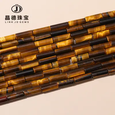 Natural Yellow Tiger Eye Round Tube Beads 4x13mm