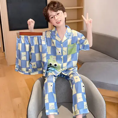 Boy's Summer Ice Silk Pajamas Set Large