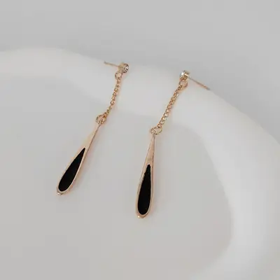 Korean Style Oil Drop Earrings with Diamond Studded Design