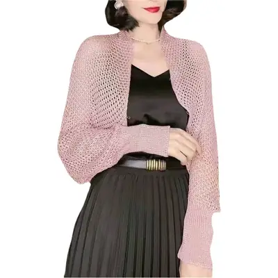 2025 Summer Long Sleeve Cut Out Knitted Shawl Jacket Women