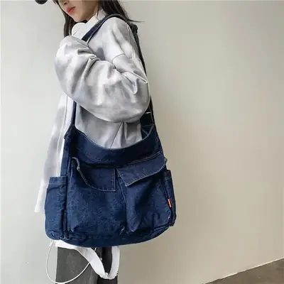Denim Shoulder Bag Women Large Capacity Korean Style