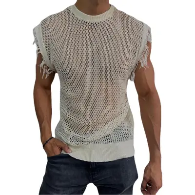 Men's Grey Knitted Sleeveless Vest Round Neck Cross Border