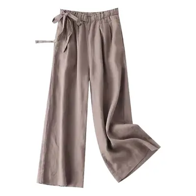 Women Cotton Linen Wide Leg Ankle Pants 2024 Spring Summer