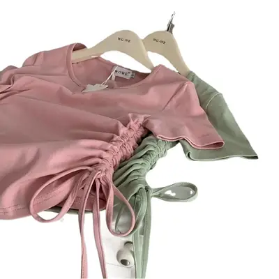 Women V-Neck Drawstring T-Shirt Summer 2025