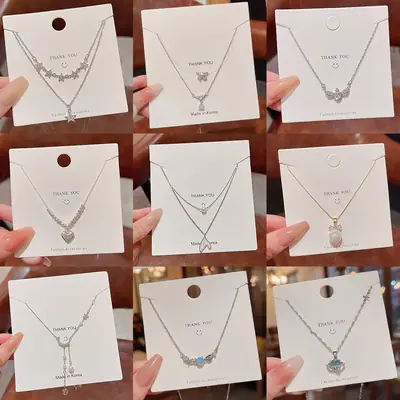 Titanium Steel Zircon Bow Clavicle Necklace for Women