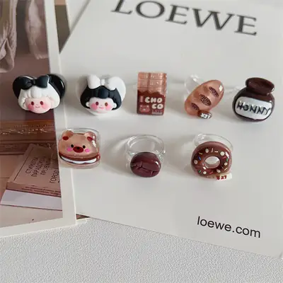 Cute Cartoon Finger Ring Women Acrylic Resin Black