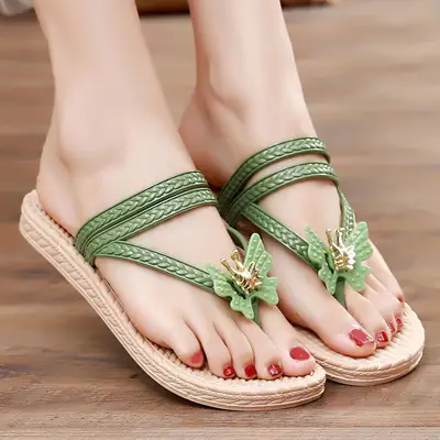 Summer Bow Flip-flops Women's Flip-flops Sandals Outdoor Flat Soft Bottom Non-slip Two-way Beach Slippers
