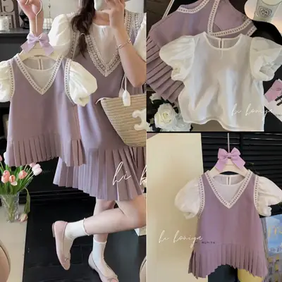 2023 New Girls' Parental Dress Mother & Shorts Set Pink