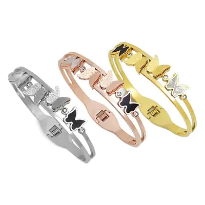 Rose Gold Butterfly Open Bracelet with Sparkling Stones